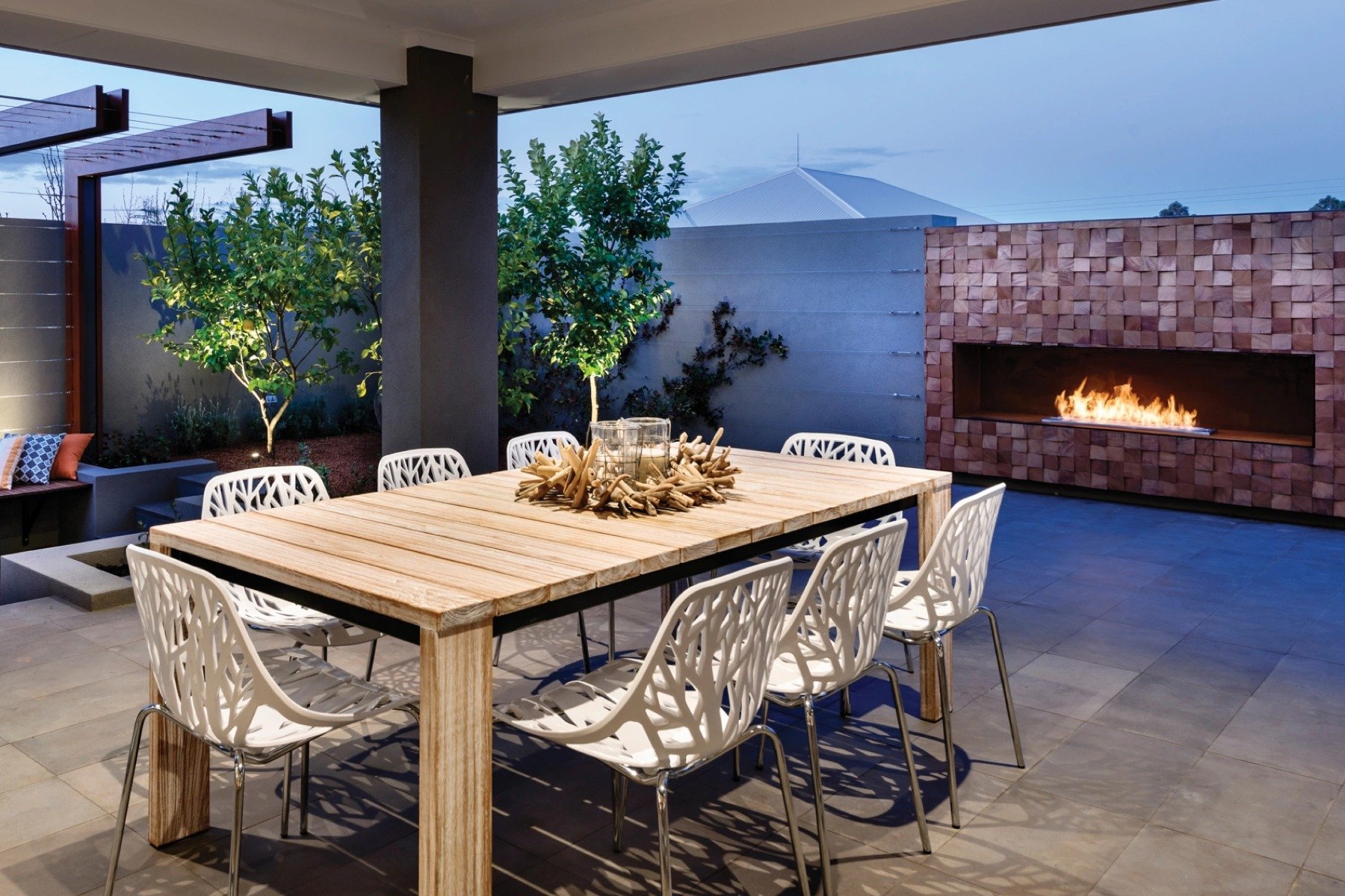 Low-maintenance outdoor fireplaces